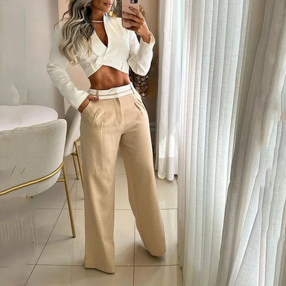 Conjunto de Linho com Cropped Manga Longa Officer